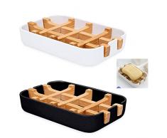 2 Pezzi Portasapone in bambù Naturale Portasapone Sostenibile Ecologico in Legno di bambù Naturale con Vaschetta Raccogli Gocce in Fibra di bambù per Bagno, Doccia e Cucina (Senza Copertura)