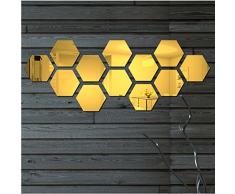 ATFUNSHOP Specchi da Parete Esagono 12 Pezzi 12CM - Acrilico Adesivo Oro Specchio a Muro Decorativi DIY MODERNI per Ingresso Maison Camera da Letto Salotto