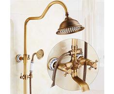 CHLDDHC Rubinetteria Doccia Bronzo, Sistema Doccia Ottone Vintage Include Soffione A Pioggia, Doccia Mano Rubinetto per Vasca, Miscelatore Doccia A Pioggia con Finitura in Ottone Antico