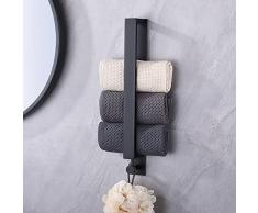 Goodcorner Portasciugamani Autoadesivo Senza Foratura, in Acciaio Inox, Porta Asciugamani per Ospiti, Adesivo per Gli Ospiti, con Gancio per il Bagno (Nero, 40 cm)