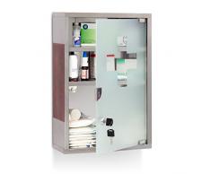 Relaxdays Armadietto Pronto Soccorso, Cassetta Medica, 3 Scomparti, Kit Medicinali, da Muro, 45x30x12 cm, Argentato, Acciaio, Argento, 1 pz