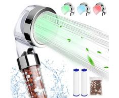 zelaby Soffione Doccino per Doccia LED, Anticalcare Alta Pressione Risparmio Idrico Doccia Soffione, 2 Modalità di Filtro 3 Variazioni di Colore, Adatto per Adulti e Bambini Bagno Salutare