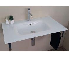 BATHROOMITALSTYLE ARREDO Bagno LAVABO in Vetro EXTRACHIARO Bianco da CM 80 con Supporto Inox