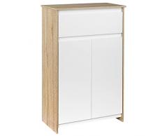 kleankin Mobile Bagno Multiuso, Mobiletto da Bagno con Armadietto e Cassetto, Salvaspazio, Color Legno e Bianco 60x30x90cm