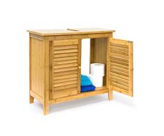 Relaxdays Mobile Sottolavabo LAMELL in bambù & MDF, Armadietto, Lavandino, Lamellato, 2 Ante, 60x67x30 cm ca, Naturale, bambú, Marrone, 1 pz