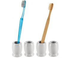 mDesign Set da 4 Porta spazzolino da denti – Pratico portaspazzolino per spazzolino singolo in ceramica – Set accessori bagno da lavabo e armadietto – grigio chiaro