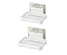 Fablcrew - Scaffale portaoggetti da Bagno, da Parete, con Adesivo Senza Foratura, Organizer da Doccia, Adesivo, Porta Sapone, Accessorio in plastica, Colore: Bianco