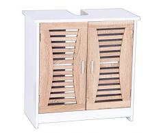 eSituro Armadietto Sottolavabo da Bagno Mobile a Terra con 2 Ante in Legno Mobiletto sotto Il Lavello SBP0021