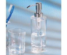iDesign Dispenser sapone ricaricabile, Elegante erogatore sapone da 295 ml, Dosatore sapone in plastica per lozioni e saponi, trasparente e argento