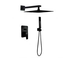 SOLVEX Set Doccia con Soffione e Doccetta,Kit Doccia da Incasso con Testa Quadrata 20 x 20 cm,per Bagno,Nero,SP-90110-N