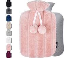 Borsa Acqua Calda Peluche - Morbida Copertura Premium - 1,8L Grande Capienza - Boule Acqua Calda con Pon Pon per Alleviare il Dolore, Schiena, Collo e Spalle - Borsa Riutilizzabile (Pink 1.6)