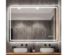 STARLEAD Specchio-Bagno-con-Luce 100x70 cm, Specchio-Retroilluminato-Bagno con 3 Temperature Colore e Dimmerabile e Antifog, Specchio-Bagno-LED con IP44 e Bluetooth, Orizzontale & Verticale