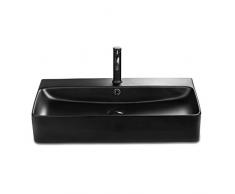 Stilform Soho 2.0 Lavabo in ceramica di ottima qualità, nero opaco, per montaggio a parete o come lavabo da 70 cm con foro per rubinetto, moderno ed elegante