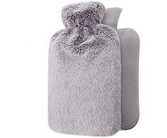 Borsa Acqua Calda con Copertura Peluche - Morbida Copertura Premium - 1,8L Grande Capienza - Boule Acqua Calda per Alleviare il Dolore, Schiena, Collo e Spalle e Calde Notti - Grigio Chiaro
