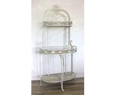Keyhome scaffale in Ferro in Stile Vintage Shabby Chic - scaffale a Muro in Ferro battuto Bianco Etagere a 4 mensole Bagno Cucina Porta Piante - Altezza cm 155