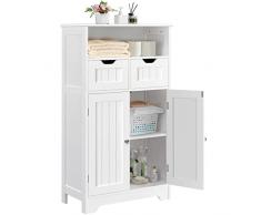 Yaheetech Armadietto Bagno a Terra Mobietto Autoportante Mobile Bagno Portaoggetti Moderno Armadio da Terra con Cassetti e Ante Salvaspazio Salotto Cucina Soggiorno Bianco 60 x 30 x 104,5 cm