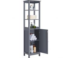 Yaheetech Armadietto Colonna da Bagno Mobile Alto da Terra con Ripiano e Ante Armadio in Legno 160 x 40 x 32 cm Mobiletto Autoportante da Angolo per Salotto Soggiorno Grigio Scuro