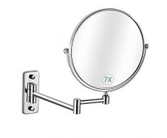 Herbst Specchio cosmetico con ingrandimento 1x/7x, diametro 20 cm, specchio da barba double face, girevole a 360°, per bagno, studio, spa hotel