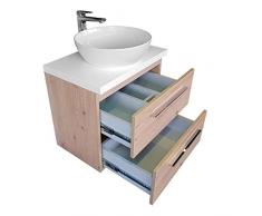 Lavabo da appoggio, mobiletto con piano 50, 60, 80 cm in ceramica, ovale, mobile da bagno, cassettiera, 80 cm, colore rovere chiaro