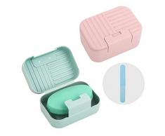 Hjlike, portasapone, contenitore per sapone a doppio strato drenante per bagno, doccia, lavandino Tipo A rosa+blu