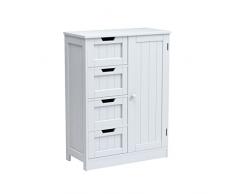 Vida Designs Armadietto da bagno con 4 cassetti e 1 anta, mobile da pavimento in legno, bianco