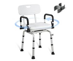 REAQER Sedia da doccia girevole girevole a 360 ° con braccioli e schienale panca stretta per anziani, anziani, disabili e donne incinte, sedia da bagno regolabile