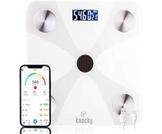 KNOCKY Bilancia Pesapersone Bluetooth - Bilancia Impedenziometrica Senza Pile, Ricarica USB o con Luce Artificiale e Solare - Bilancia Smart per Misurazione di 14 Diversi Indici