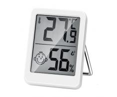 HORJOR HMJ-WDJ Mini Termometro LCD Igrometro Professionale Digitale con Livello di Comfort Misuratore umidità per Ambiente per Interni Casa Ufficio Serra Cantina, Policarbonato, Bianco
