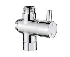 Ibergrif M92202 Valvola per Doccia, Deviatore Rubinetto Colonna 3 Vie,G1/2-G1/2,Cromo, Ottone, Argento