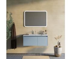 Kiamami Valentina Mobile Bagno 100CM Blu Celeste Opaco, LAVABO in Ceramica, Specchio | Monaco