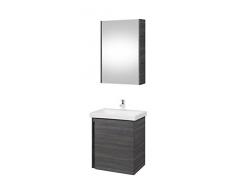 Planetmöbel Mobiletto con lavabo in ceramica e specchio 50 cm in antracite, set di mobili da bagno moderni per il bagno WC