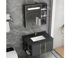 ARHAMS Lavabo Bagno con Mobile, Mobiletto da Bagno con 2 Ante, Mobile da Bagno in Alluminio Spaziale con Lavandino, Lavandino in Ceramica (Color : Rock Slab, Size : Smart Mirror Cabinet)