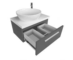 Lavabo da appoggio con mobiletto da lavabo con piastra, 60 cm, sospeso ovale, in ceramica, set di mobili da bagno, grafite