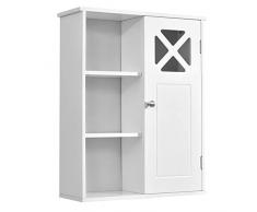 GYMAX Mobiletto dei Medicinali del Bagno, Mobile Bagno da Parete di Grande Capacità, Armadio Portaoggetti con Una Porta Laterale, Armadietto Bagno a Muro, Bianco, 48,5 x 18 x 61 cm