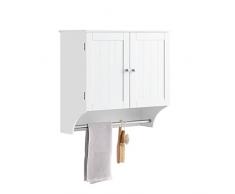 SoBuy Pensile con ante Mobile da parete da bagno Mobile porta medicinali Elegante armadietto sospeso per il bagno Bianco 60x30x60cm BZR84-W