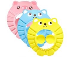 Doccia Cap per Bambino, ZoneYan 3 Pz Cappello Doccia Bambini, Cuffia da Bagno per la Testa del Bambino Regolabile, Visiera Doccia Bambini, Baby Shower Caps Hats, Cappello Antischiuma(Rosa Blu Giallo)