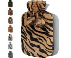 Borsa Acqua Calda con Copertura Peluche - Morbida Copertura Premium - 1,8L Grande Capienza - Boule Acqua Calda per Alleviare il Dolore, Schiena, Collo e Spalle e Calde Notti - Marrone Tigre