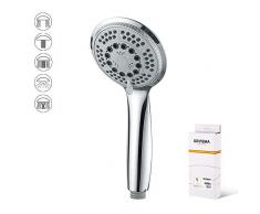 GRIFEMA COMPLENTO-G804 Manopola Doccia Grande (G1 / 2 pollici, Diametro 100 mm), Soffione Doccia con 5 modalità Spray, Argento/Cromo