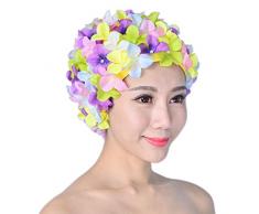 Landove Cuffia da Nuoto Donna Boho Hippie Chic Petalo Floreale Cappello Cuffie da Bagno Piscina Doccia Beanie Funny Turbante Fascia Capelli Lunghi per Spa Mare Turban Hat Swimming Cap Headwear