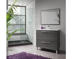 Dmora Mobile sottolavabo con Due cassetti e Uno Specchio con Cornice, Colore Grigio Cenere, cm 80 x 80 x 45