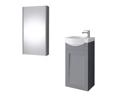 Planetmöbel Vanity Unit Lavabo in ceramica Specchio Armadietto WC Ospite Set di mobili da bagno 40cm Opaco (Grigio Opaco)