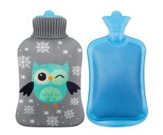 Borsa dellacqua calda, Mture 2L Gomma Hot Water Bottle con Giacca a maglia per Rimovibile e Lavabile,Testata e priva di sostanze nocive, Rapido Sollievo dal Dolore e Comfort - Blu