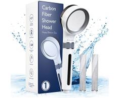 Soffione Doccia, Ulinek, Anticalcare Alta Pressione con 2 Filtro Soffione in Fibra di Carbonio per Ammorbidire lAcqua Grezza, Perfetto per il Bagno SPA Delicato per Capelli/Pelle
