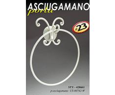 Serie arredo bagno in metallo decorato bianco e ceramica (porta asciugamano tondo)