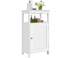 Yaheetech Mobile da Bagno Armadietto da Terra Autoportante Mobiletto in Legno con Ripiano Regolabile Armadio con Anta e Scomparto Multiuso Bianco 45 x 30 x 83,5 cm