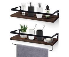 Uten Mensole da Muro Design Moderne, Set 2 Pezzi Mensole da Muro in Legno con Portasciugamani, Mensole Sospesa da Parete Rustico per Cucina, Bagno, Salotto, Ufficio, 42 x 15 x 6,8 cm