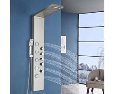 fyheast Colonna Doccia Idromassaggio Set Pannello Doccia in Acciaio Inox 304 con Miscelatore Massaggio, Soffione Doccia Fisso, Doccetta e Uscita Vasca 4 Funzioni,Nichel Spazzolato
