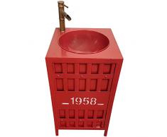 YRRA Moderno Stile Industriale Mobile Bagno con Lavabo, Autoportante Mobiletto Bagno Sottolavabo con Lavello e Rubinetto Combinato 17,7 x 33,4 Pollici,Rosso