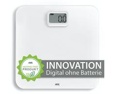 ADE Bilancia pesapersone ecologica senza batteria | Dinamo | Vetro eco | Fino a 150 kg di capacità di carico | Sostenibile | Bianca