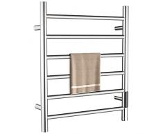 QL Scaldasalviette Elettrico con Timer,Portasciugamani Elettrico a Parete con Temperatura Regolabile,145W,Acciaio Inox 6 Bar,600x500mm,Argento